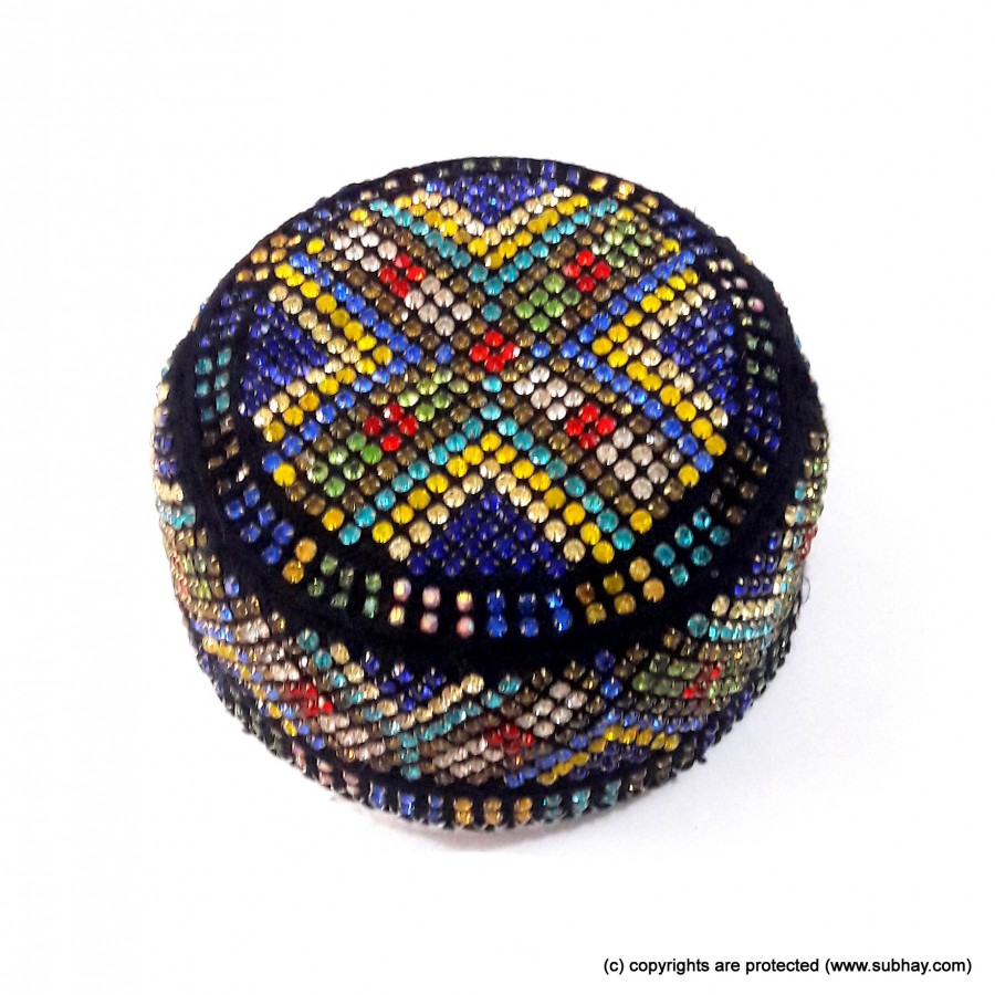 Multi Color Round Full Sindhi Nagina /  Zircon Cap or Topi MKC-809